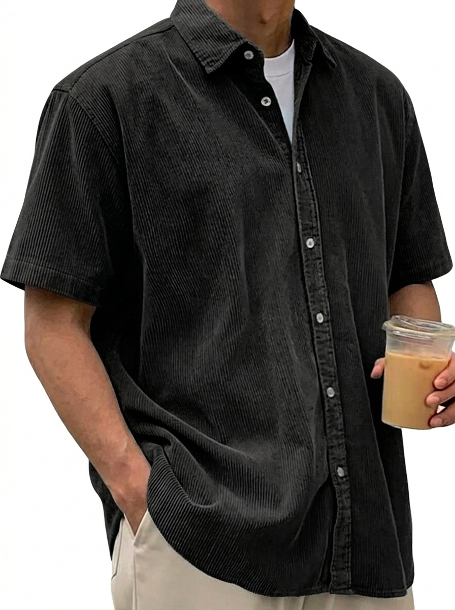 Men's Retro Corduroy Casual Short Sleeve Shirt