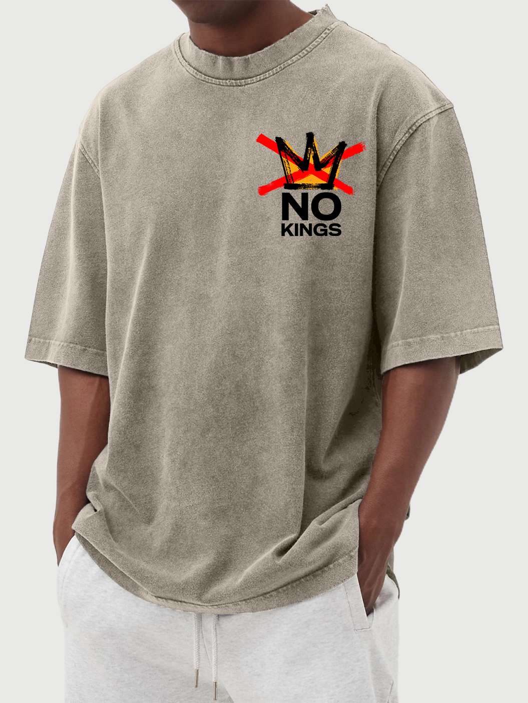 Men's 100% Cotton Washed And Distressed Vintage No Kings Print T-shirt
