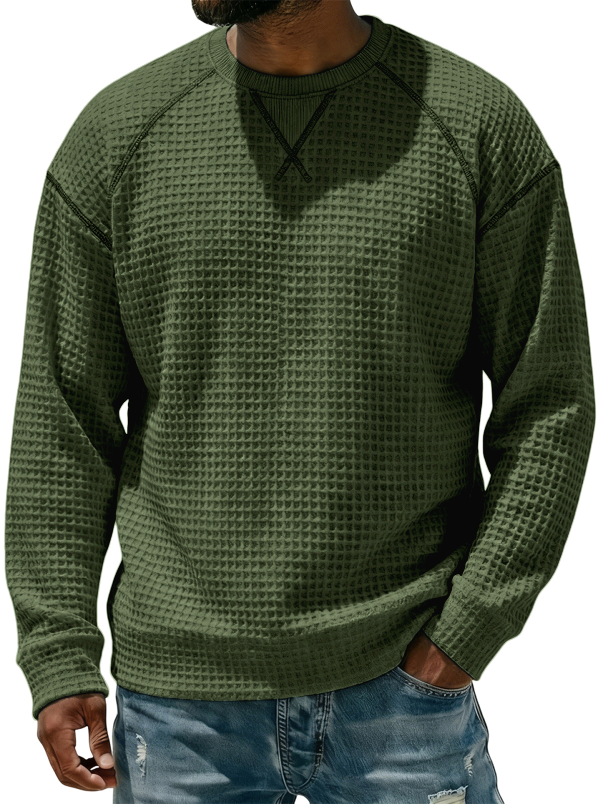 Men's Breathable Waffle Textured Raglan Sleeve Basic Pullover T-shirt