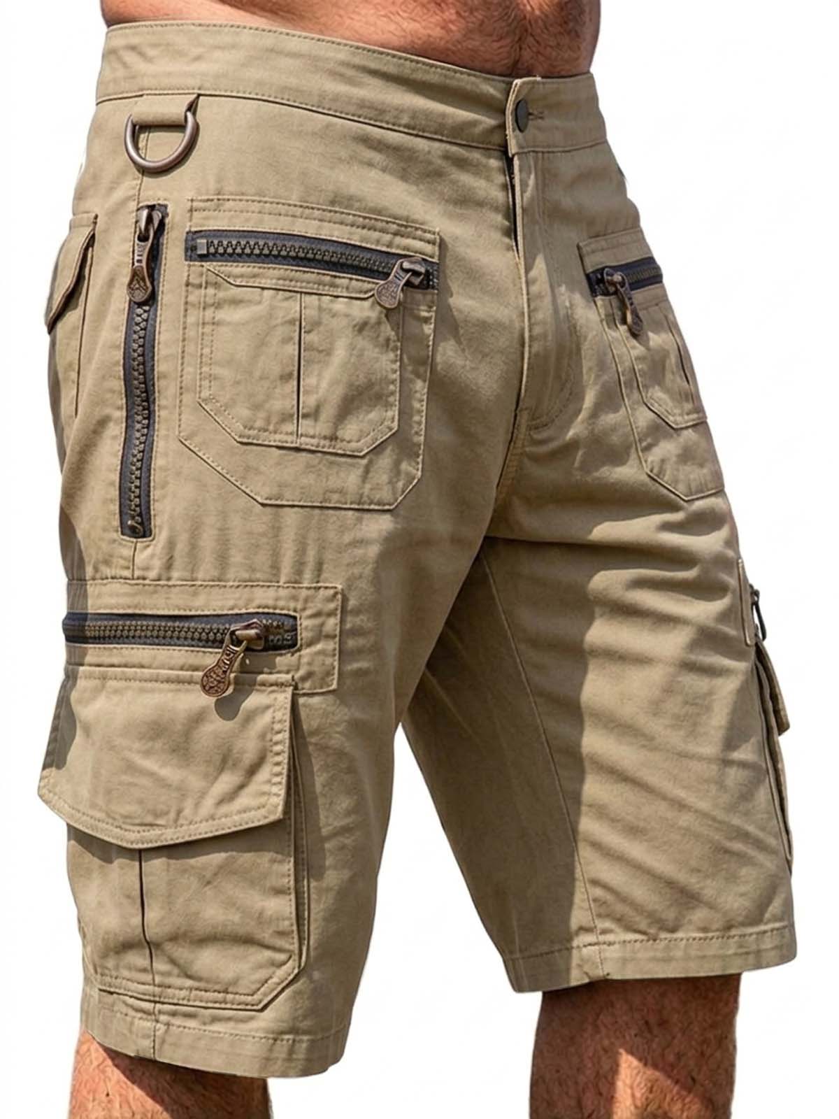 100% Cotton Multi-Pocket Cargo Shorts with Zipper Design