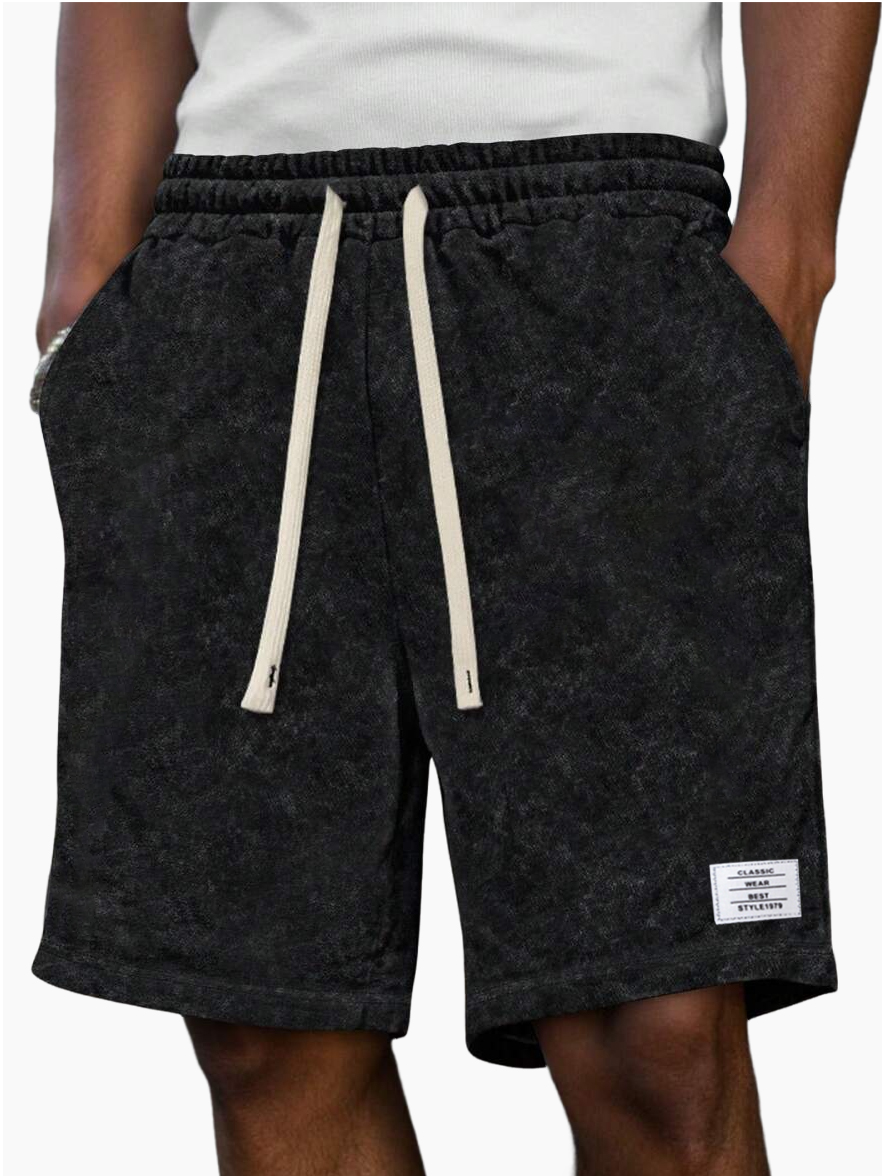 Men's Fashion Washed Distressed 100% Cotton Retro Casual Logo Pocket Shorts