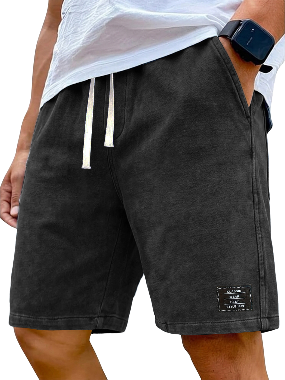 100% Cotton 290g Cotton Retro Distressed Washed Embroidered Logo Shorts
