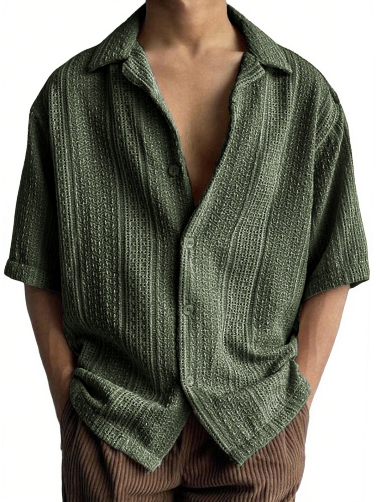 Men's Textured Jacquard Casual Vacation Short-sleeved Shirt
