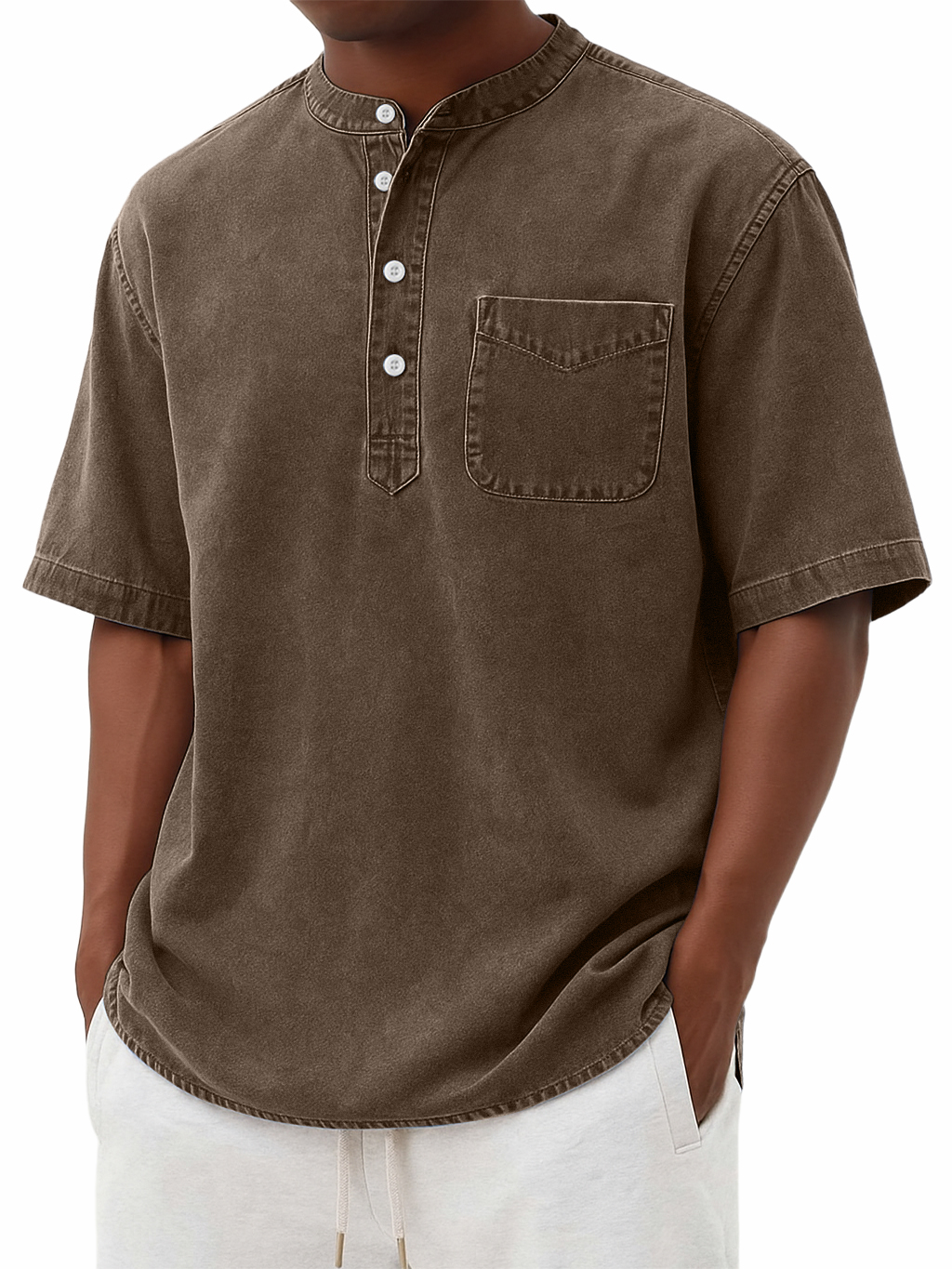 Men's Stylish Washed And Distressed Retro Casual Pocket Short-sleeved Shirt