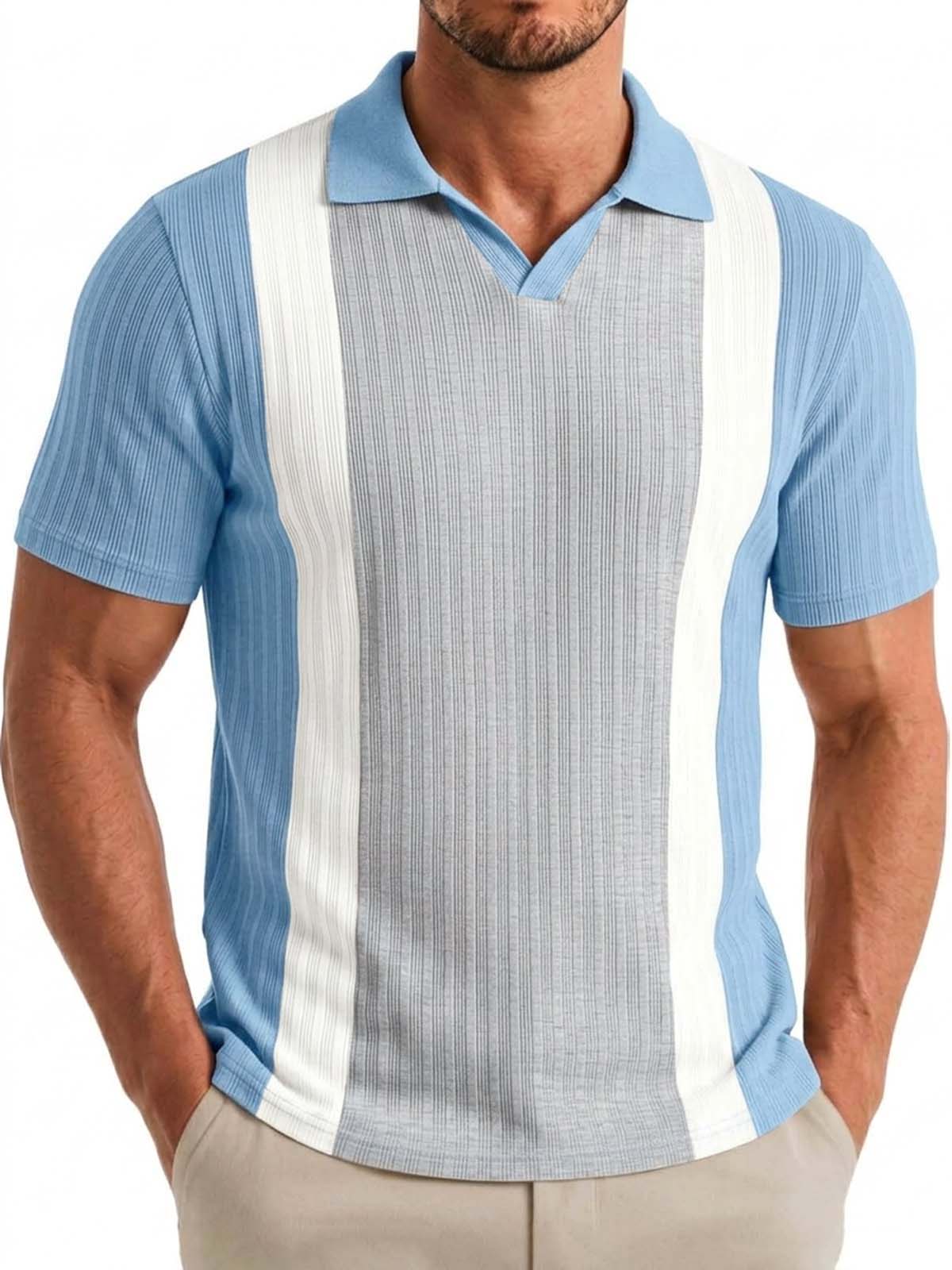 Seagull-Collar Color-Block Striped Basic Top
