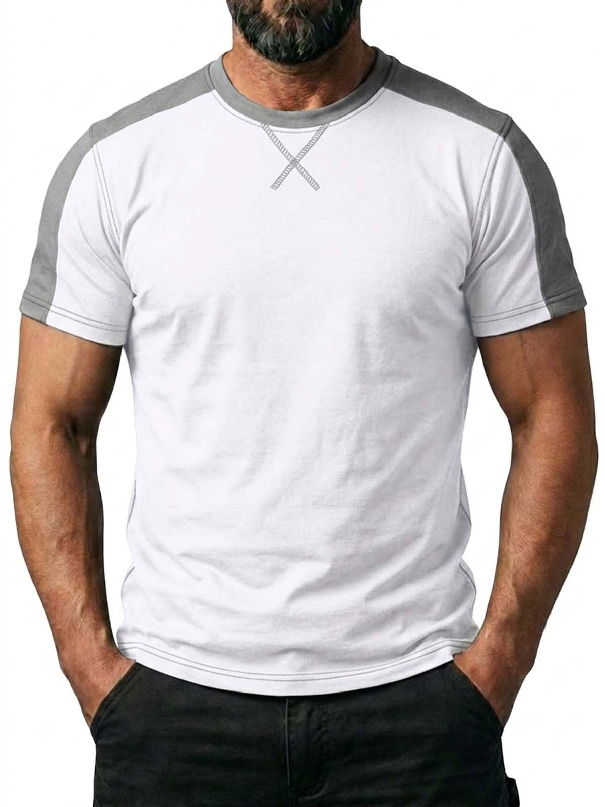 Color-block Crew Neck Casual Basic T-Shirt