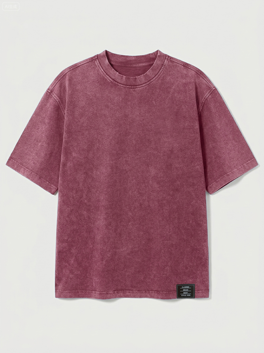 100% Cotton Vintage Casual Washed & Distressed Embroidered Logo Crew Neck Short-Sleeve T-Shirt