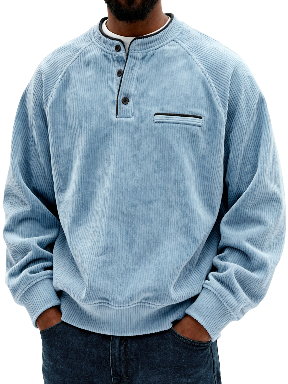 Men's Retro Fashion Corduroy Contrast Pocket Detail Long-Sleeve Sweatshirt