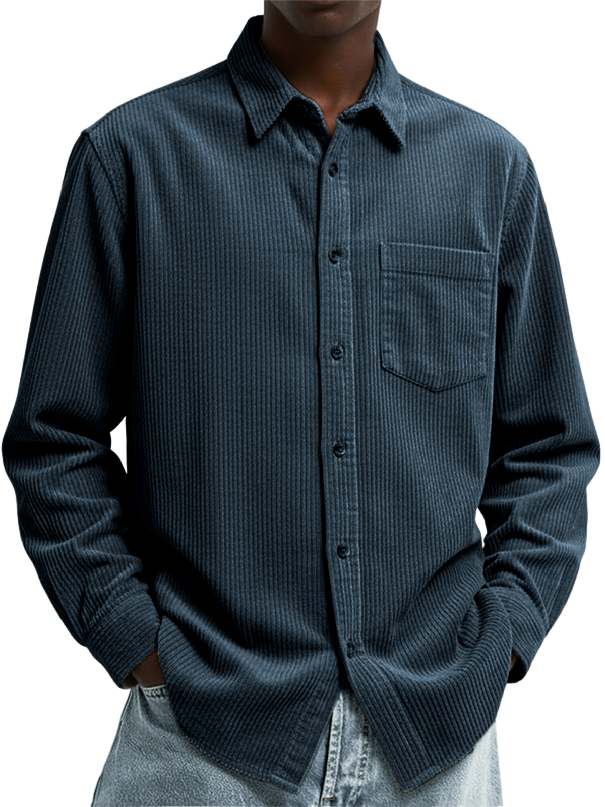 Men's Stylish Corduroy Long-sleeved Shirt with Chest Pocket