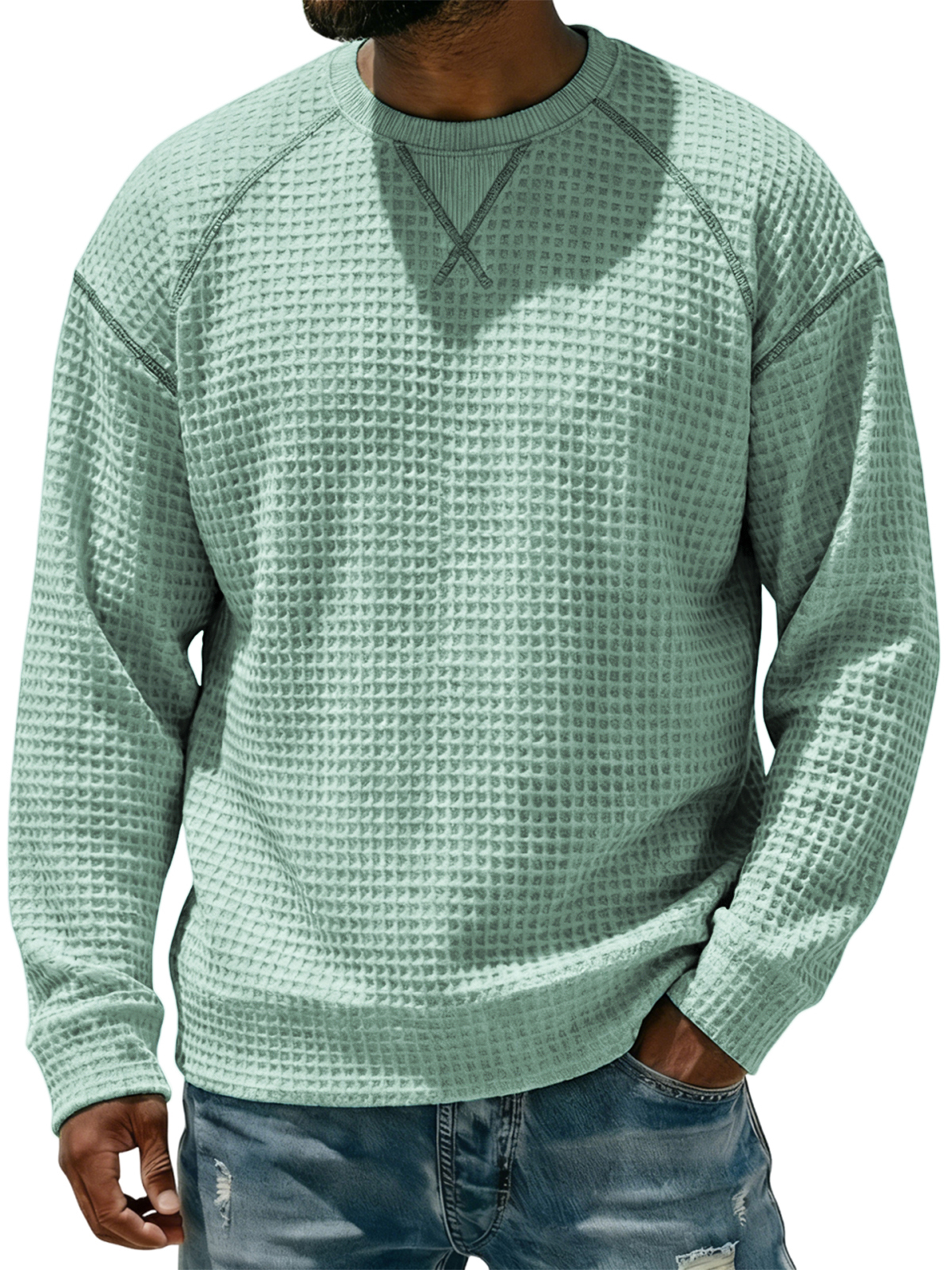 Men's Breathable Waffle Textured Raglan Sleeve Basic Pullover T-shirt