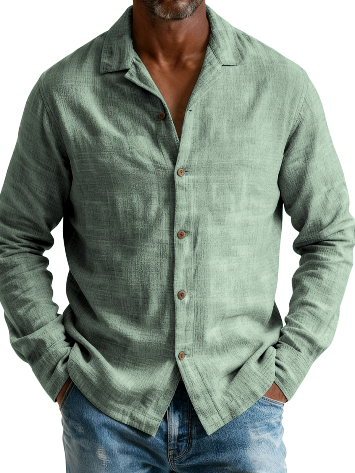 Men's Breathable Cotton and Linen Simple Casual Long-sleeved Shirt