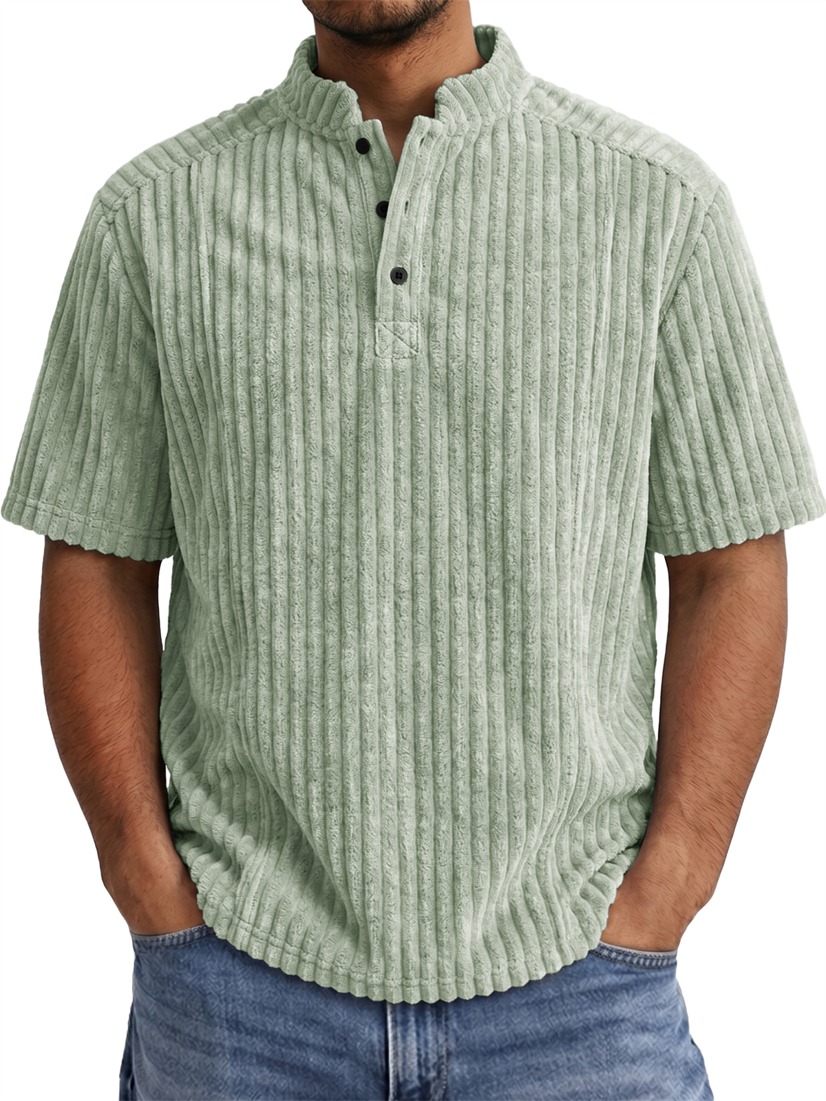 Men's Retro Casual Corduroy Short-Sleeve Henley Shirt