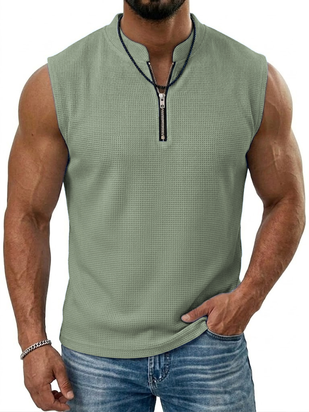 Men's Sleeveless Solid Color Textured Pullover Vest