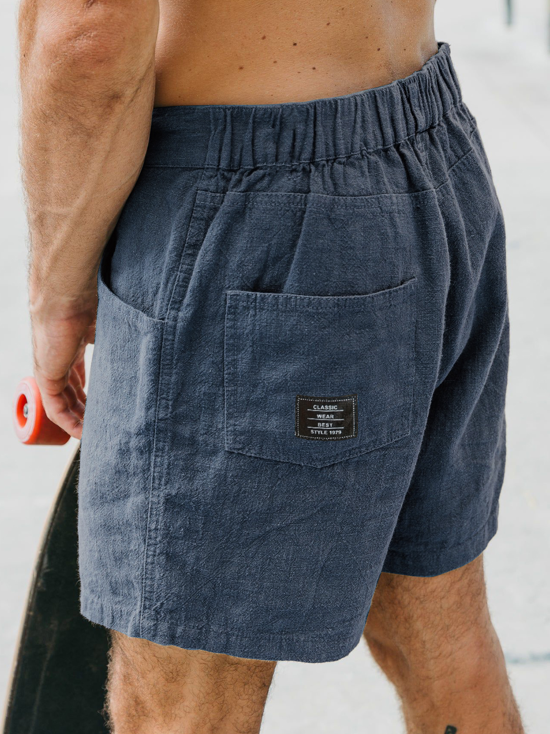 Men's Casual Breathable Linen Embroidered Logo Loose-fitting Vacation Shorts