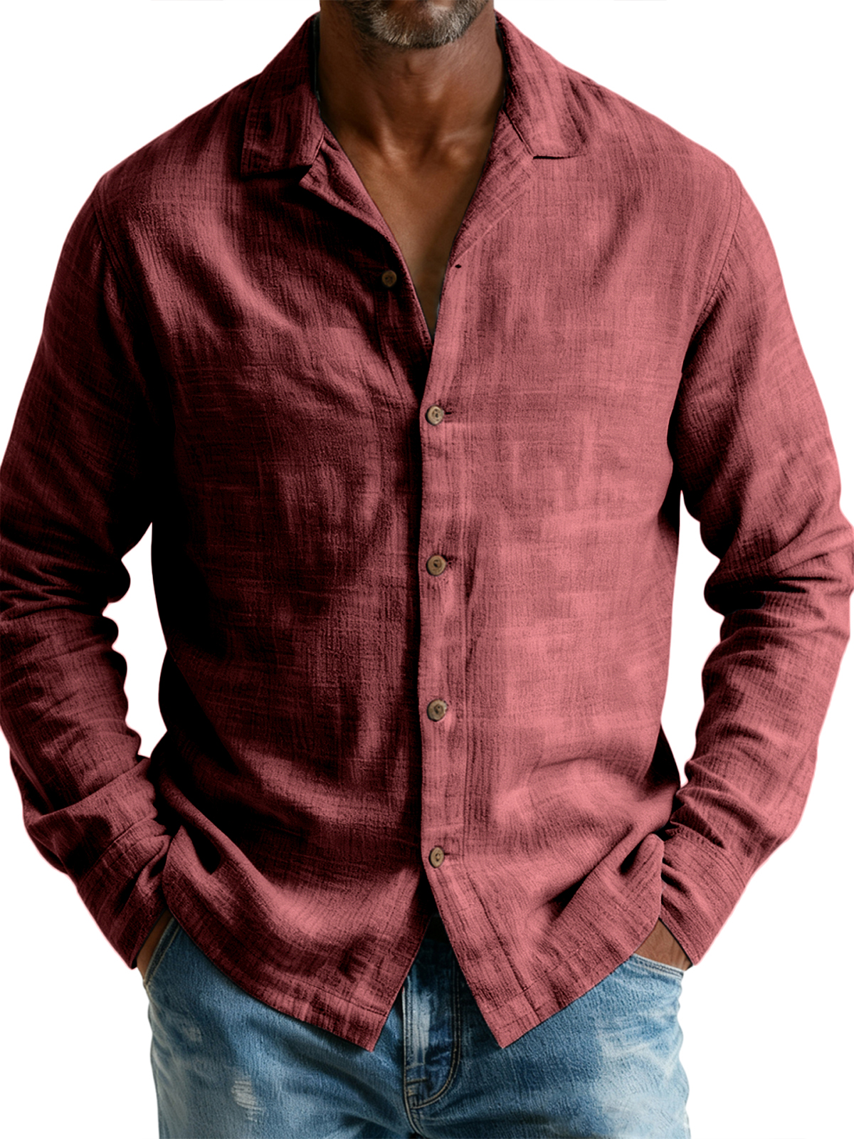 Men's Breathable Cotton and Linen Simple Casual Long-sleeved Shirt