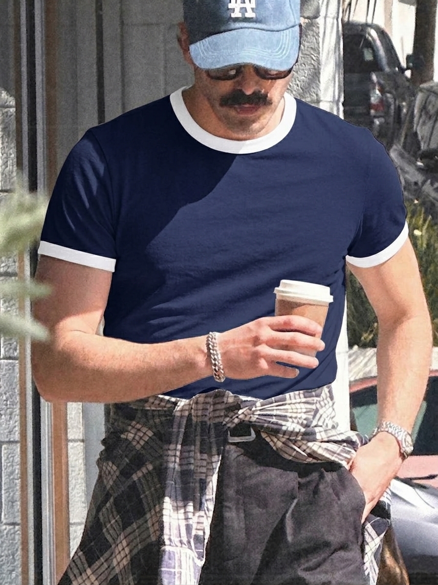 Men's Contrast Ribbing Short-Sleeve T-Shirt