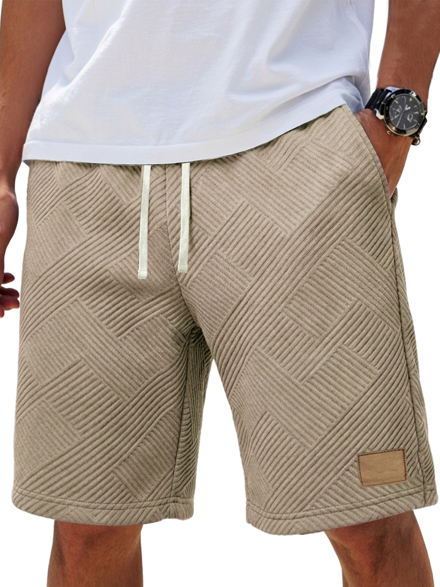 Textured Fabric Elastic-Waist Casual Shorts