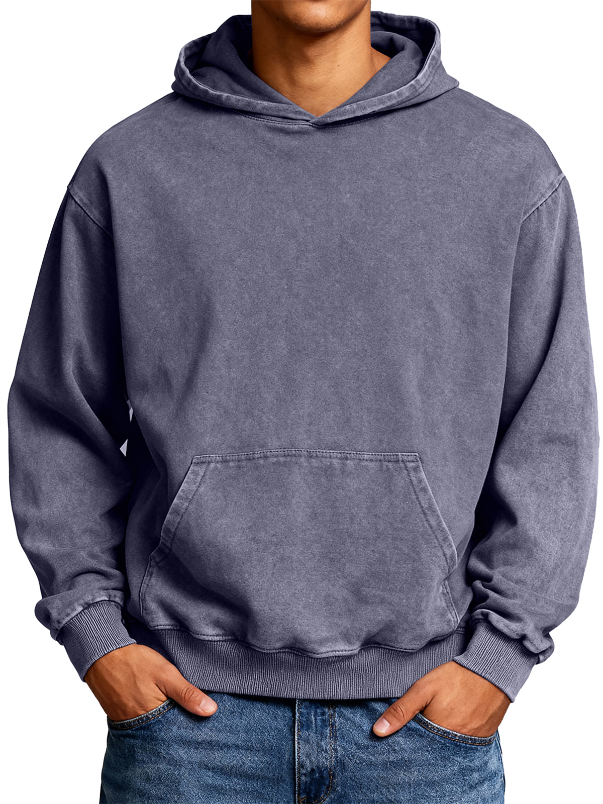 Men's 100% Cotton Washed Distressed Vintage Casual Hooded Sweatshirt