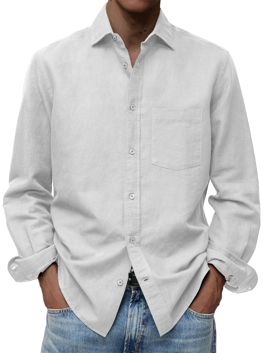 Men's Comfortable Casual Cotton Pocket Long-sleeved Shirt