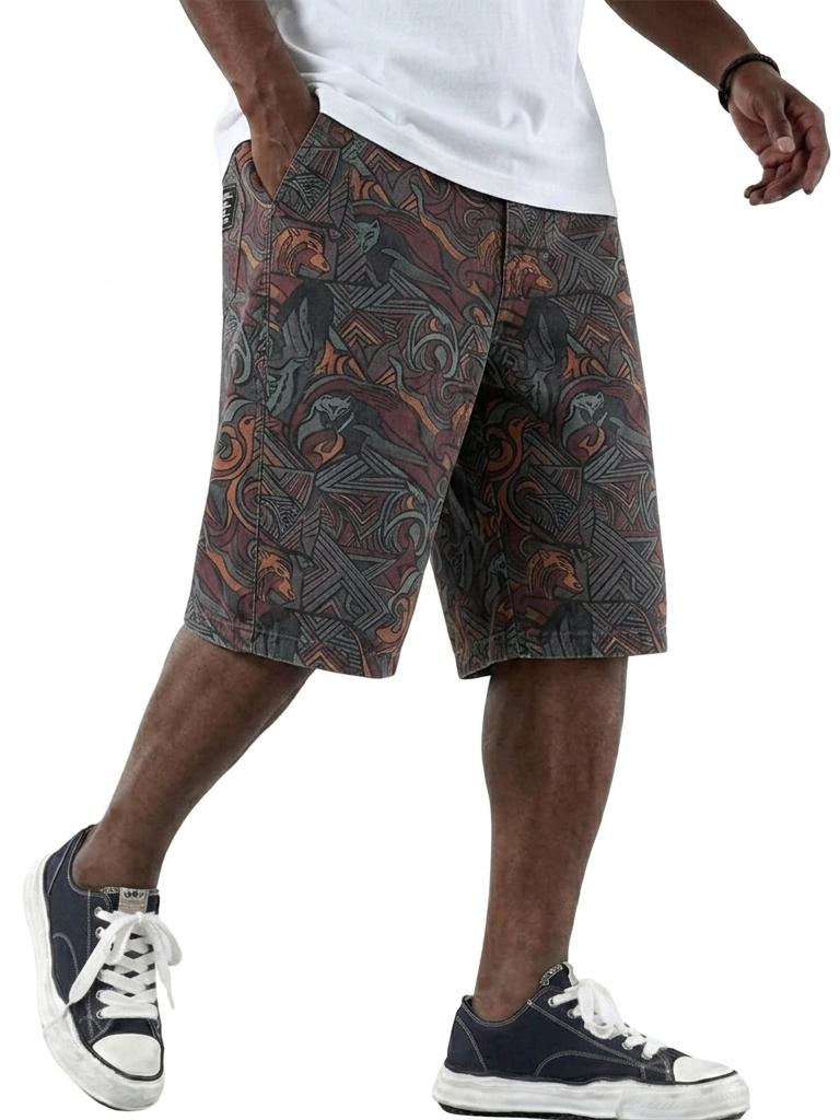 Retro Totem Print Shorts