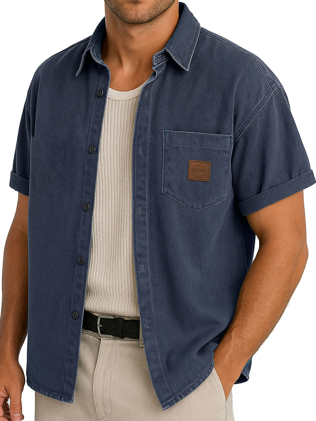 Men's Functional Workwear Style Pocket Logo Short-sleeved Shirt