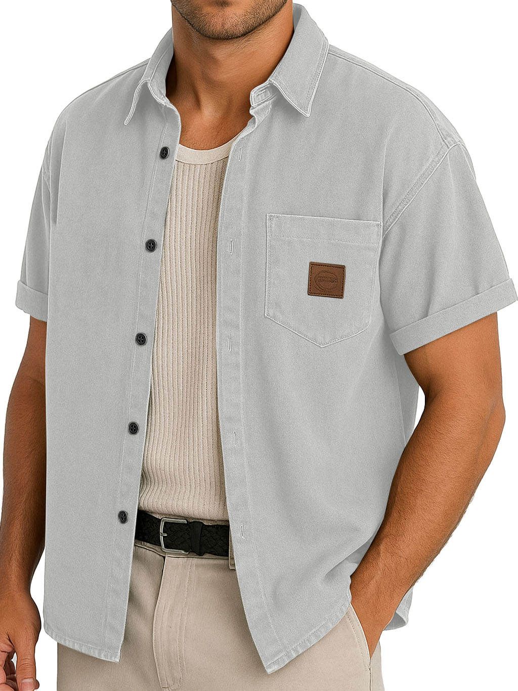 Men's Functional Workwear Style Pocket Logo Short-sleeved Shirt
