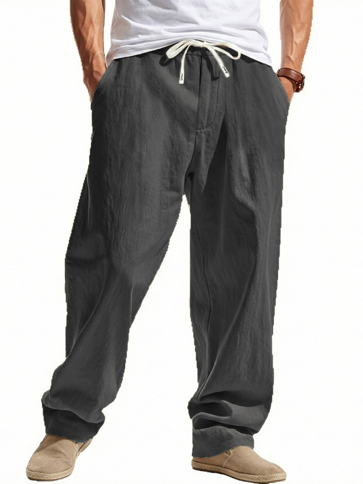 Loose-fitting Linen Wide-leg Beach Trousers