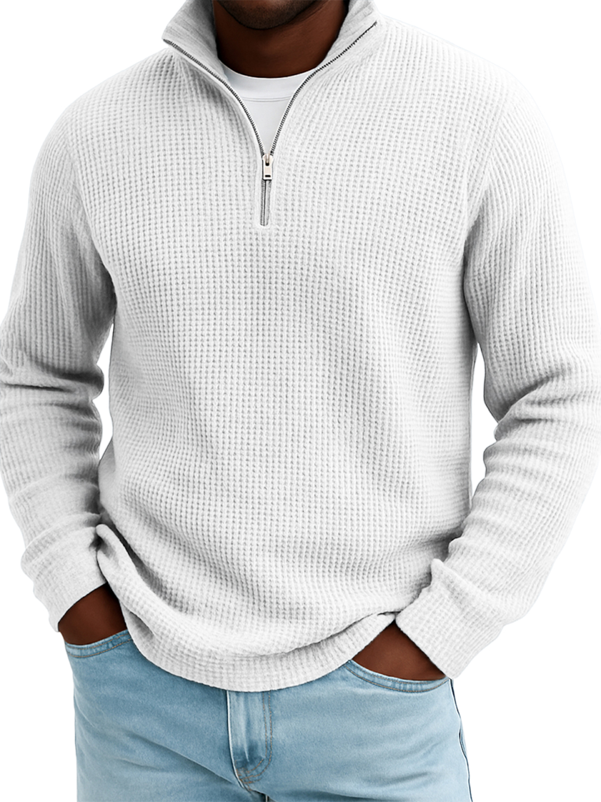 Men's Quarter-zip Waffle Texture Breathable Pullover T-shirt
