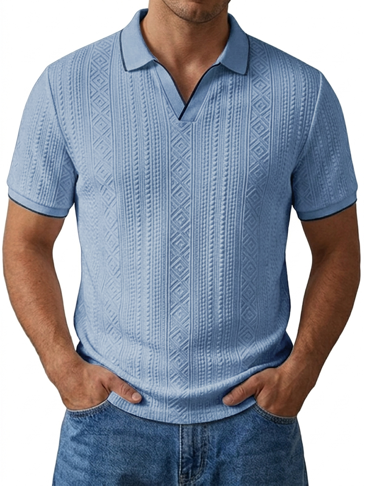 Casual & Versatile Textured V-Neck Polo Shirt