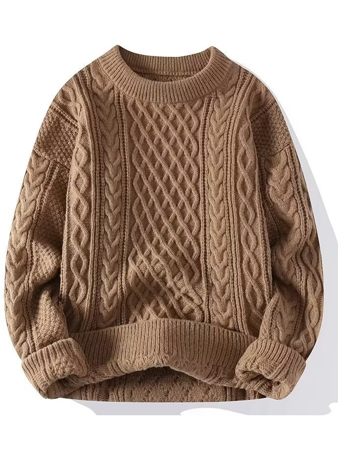 Men's Jacquard Textured Crewneck Knit Sweater