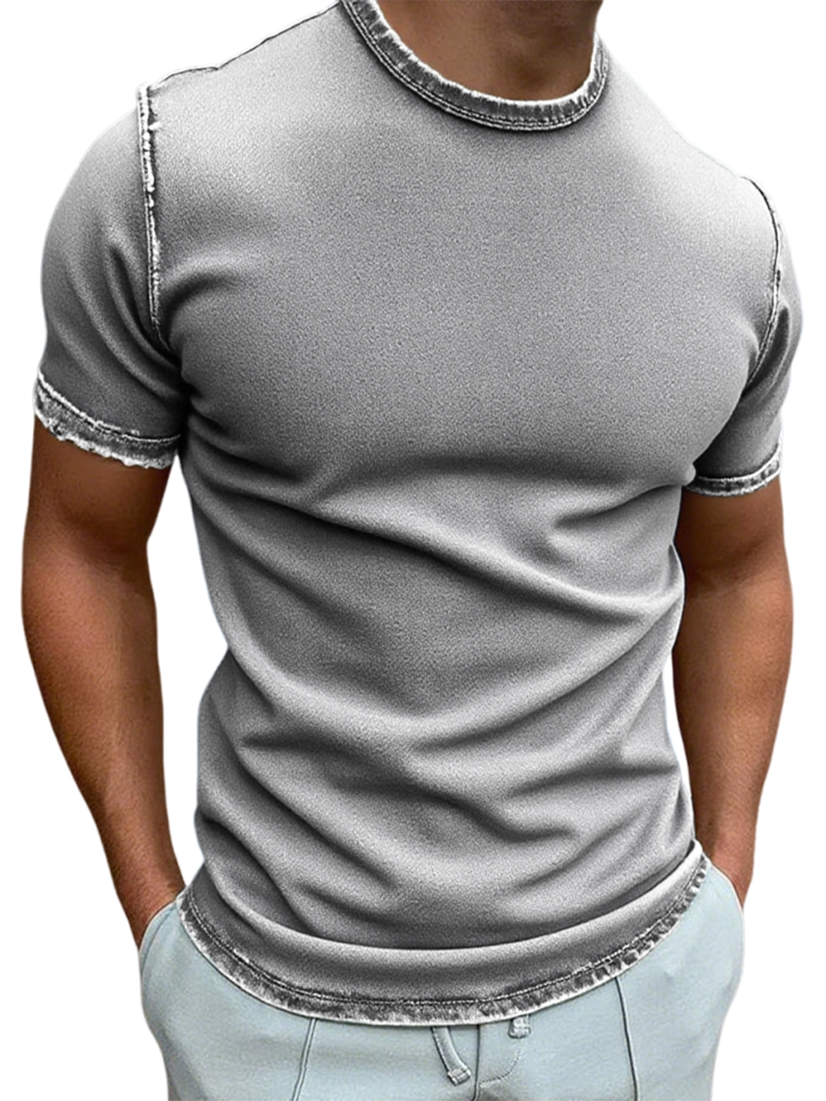 Men's Vintage Distressed Basic Crew Neck T-shirt