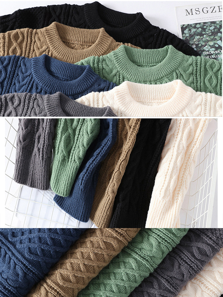 Men's Jacquard Textured Crewneck Knit Sweater