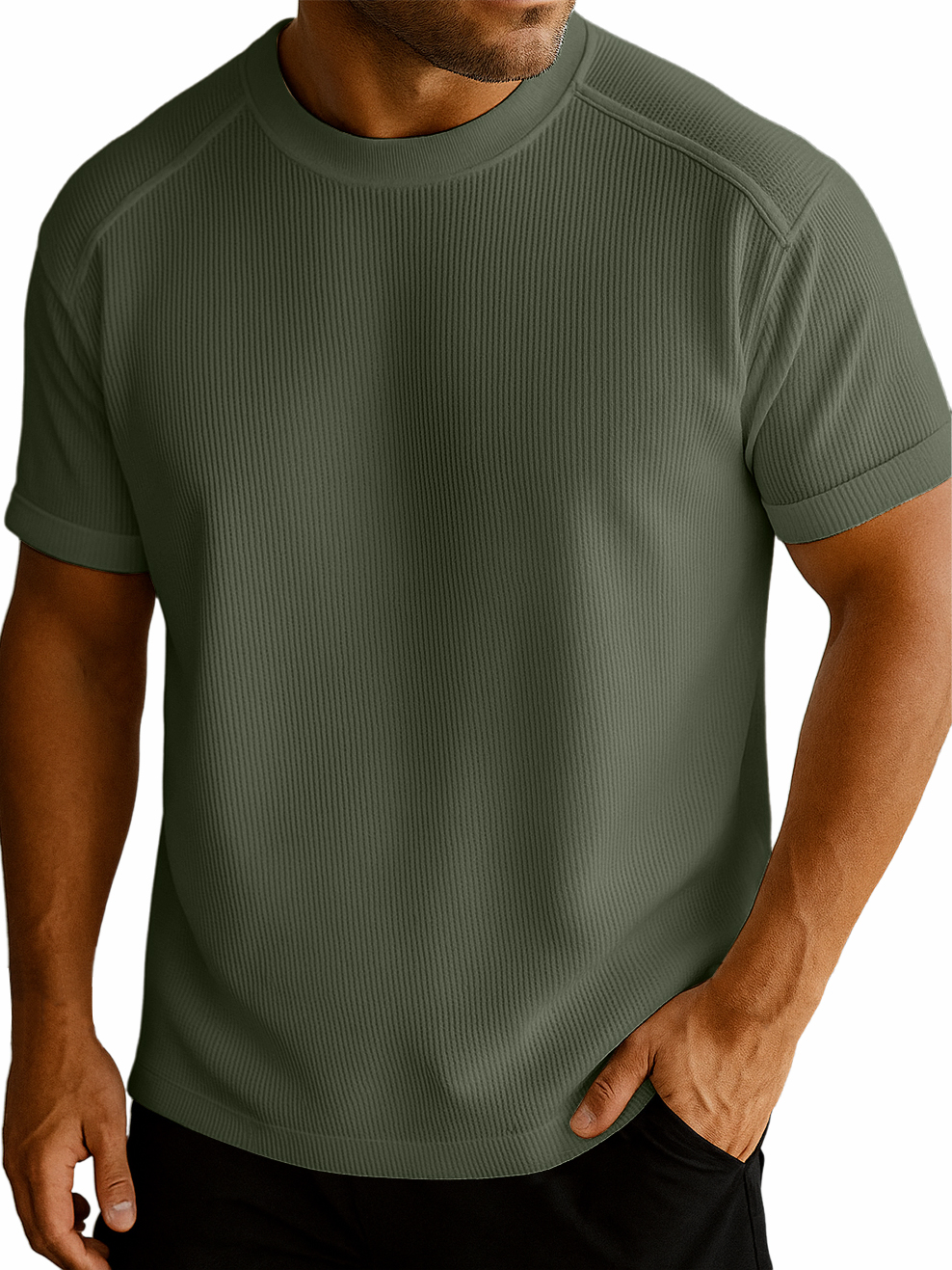 Men's Waffle Fabric Slim Textured Short-sleeved T-shirt