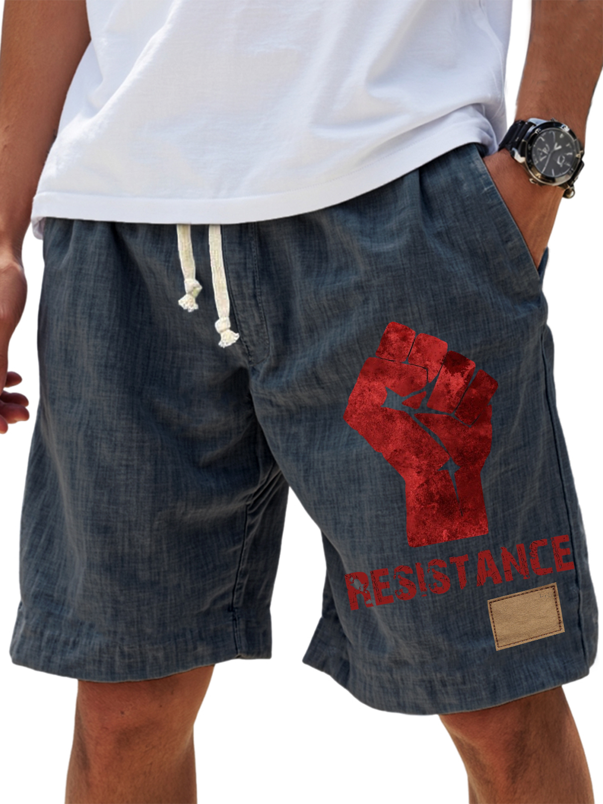 Men's RESISTANCE printed casual lace-up shorts