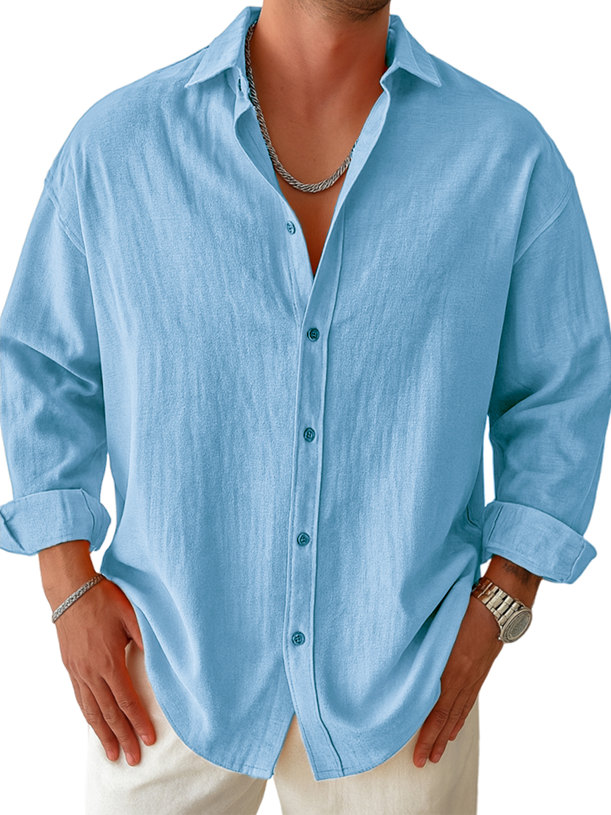 Men's Casual Pleated Long-sleeved Shirt