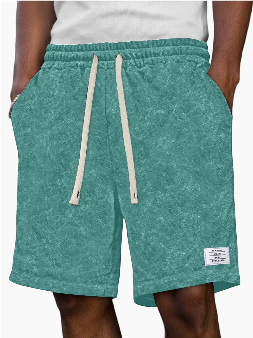 Men's Fashion Washed Distressed 100% Cotton Retro Casual Logo Pocket Shorts