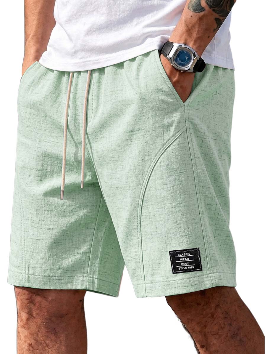 Men's Comfortable Cotton-Linen Casual Shorts with Embroidered Logo