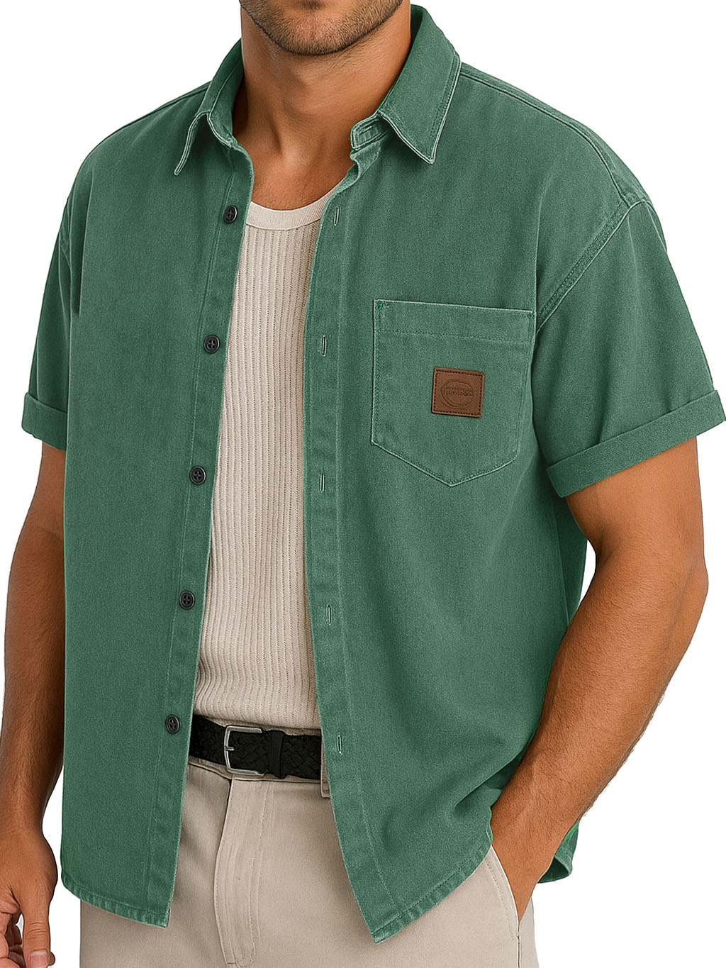 Men's Functional Workwear Style Pocket Logo Short-sleeved Shirt