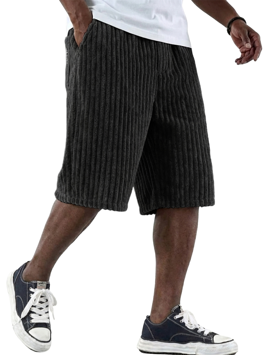 Men's Retro Corduroy Shorts with Embroidered Logo and Multiple Pockets