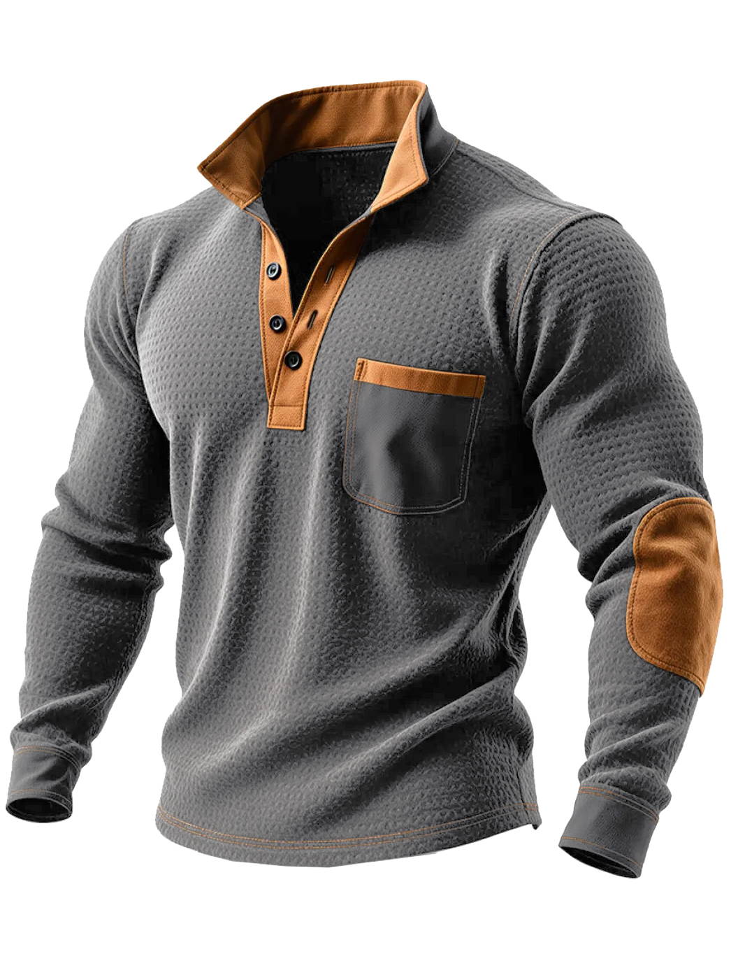 Men's Vintage Stylish Outdoor Henley Sweatshirt With Contrast Orange Details