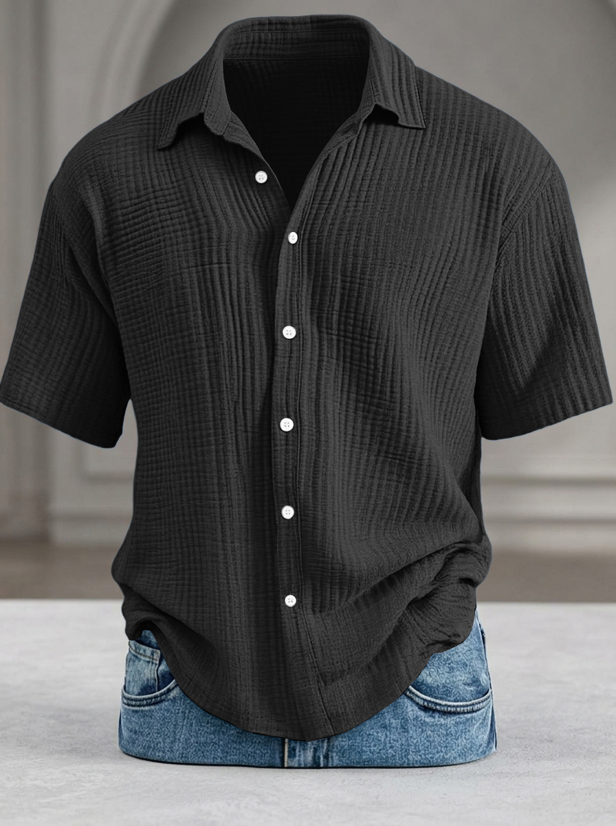 Men's Casual Loose-Fit Textured Short-Sleeve Shirt