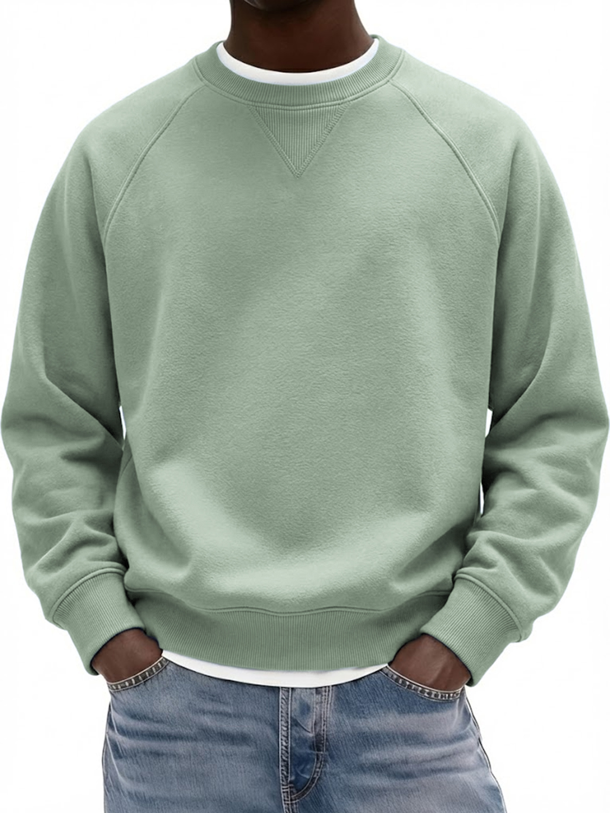 Men's Basic Heavyweight Inverted Triangle Design Raglan Sleeve Pullover Sweatshirt