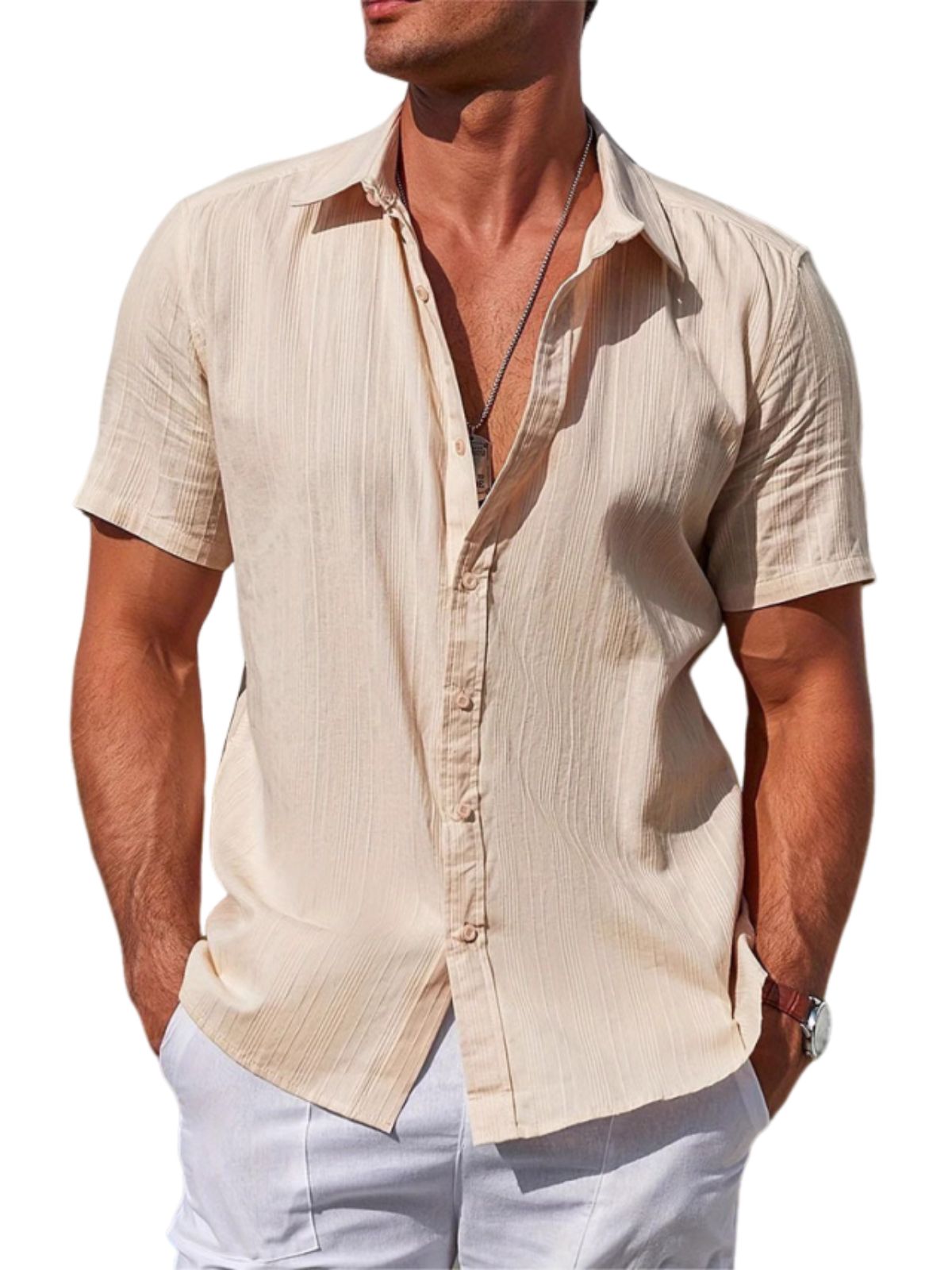 Men's Striped Textured Casual Vacation Short Sleeve Shirt