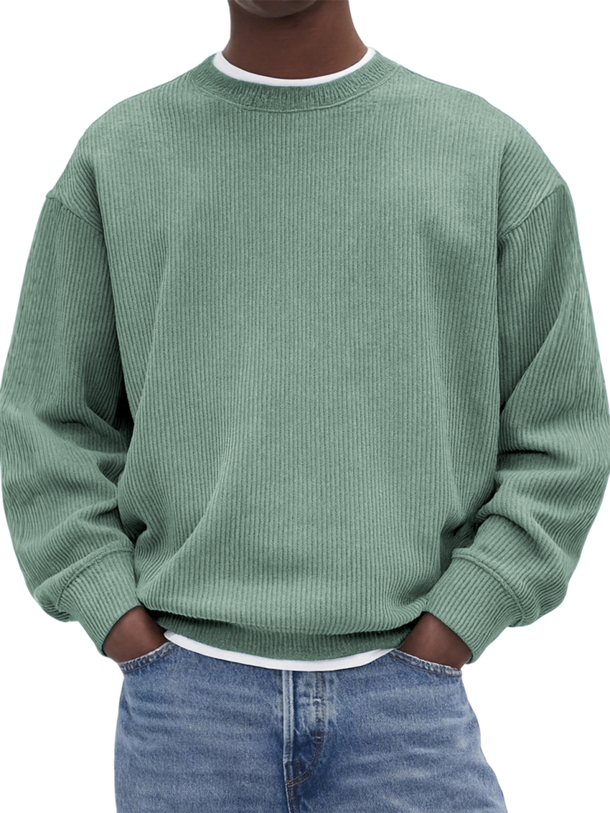 Men's Stylish Corduroy Crew Neck Basic Pullover