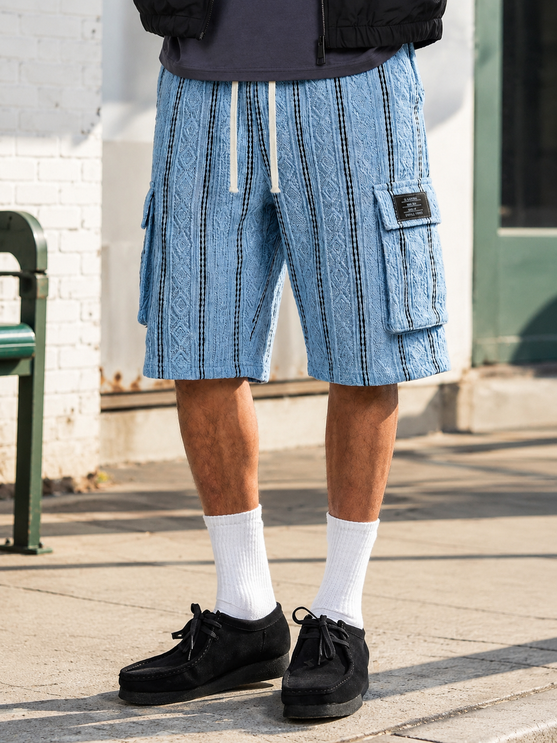 Men's Jacquard Textured Striped Multi Pocket Cargo Shorts