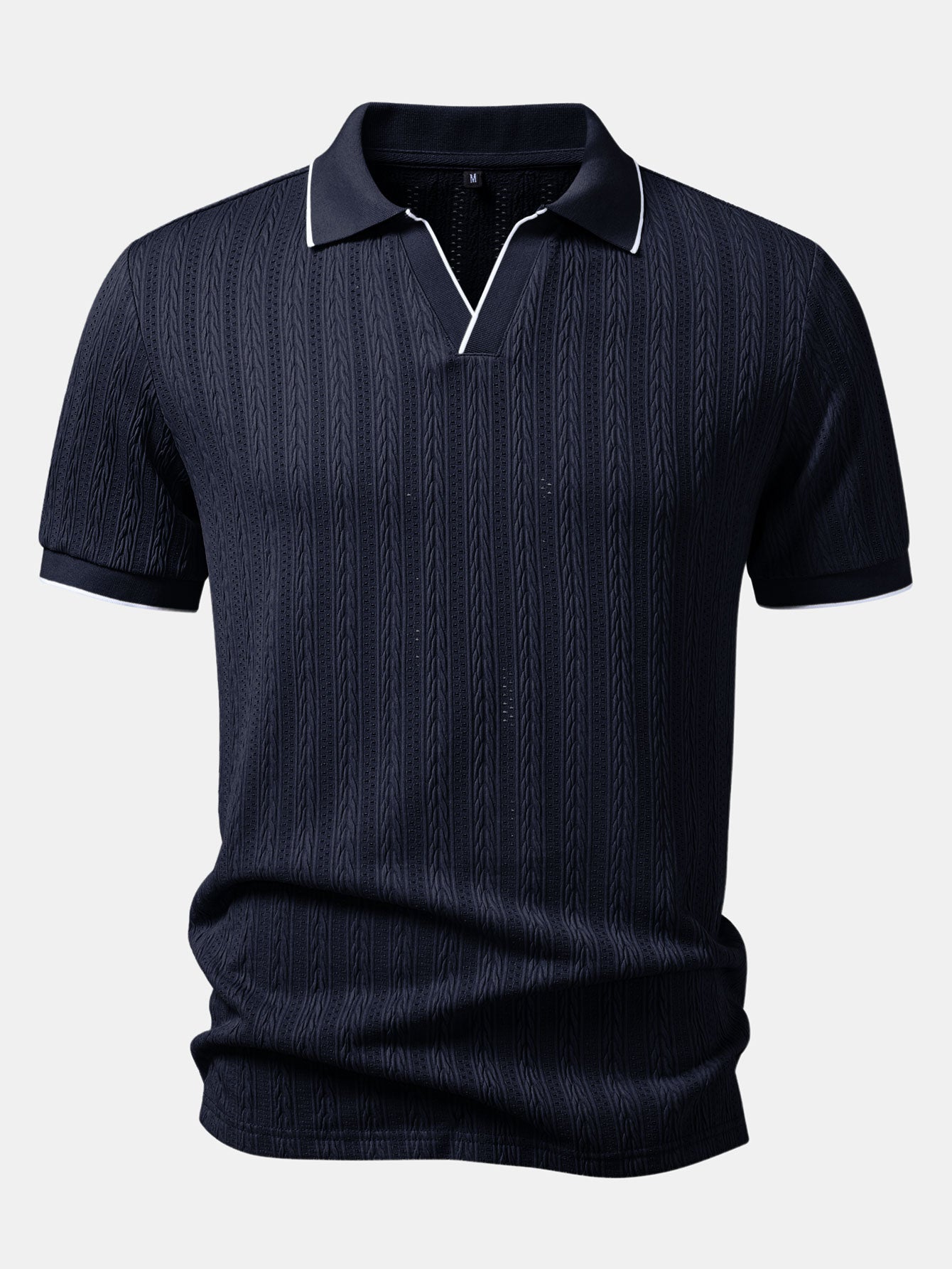 Men's Fashion Casual Jacquard-Knit Short-Sleeve Top with Seagull Collar