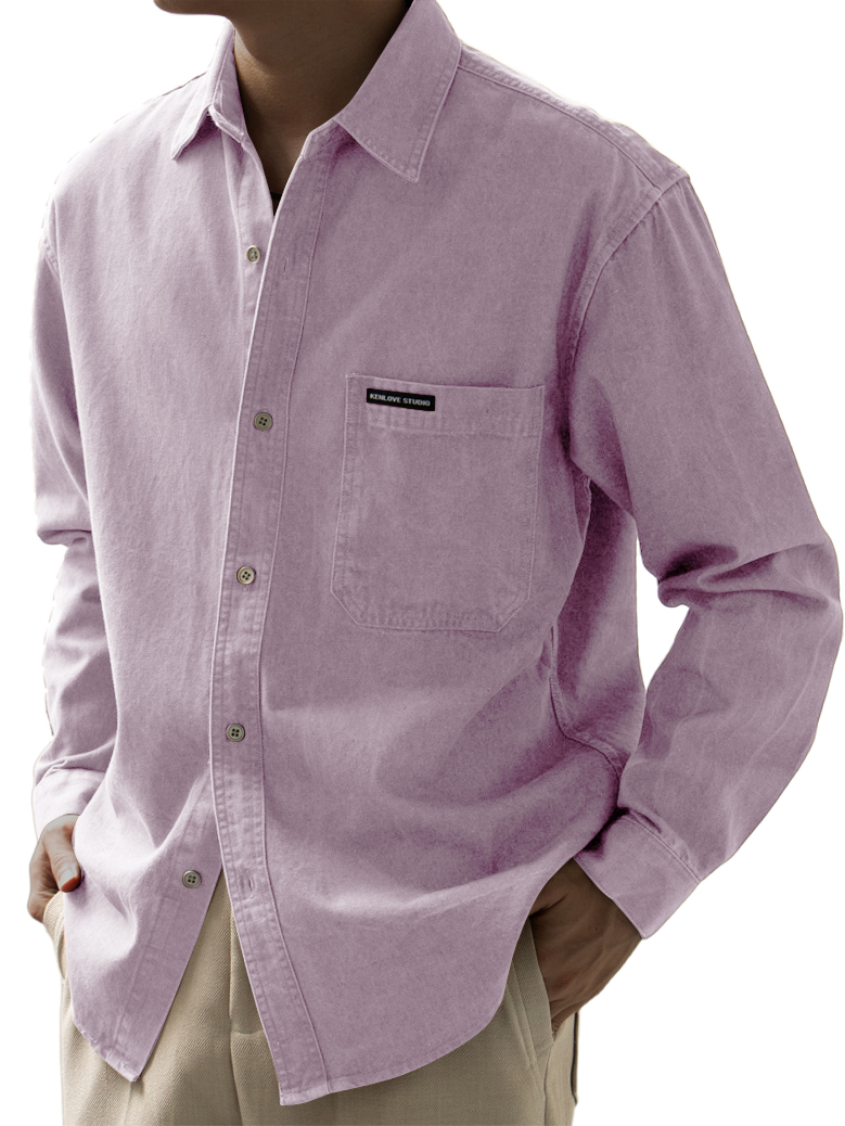 Men's Basic Vintage Washed Pocket Logo Long Sleeve Shirt