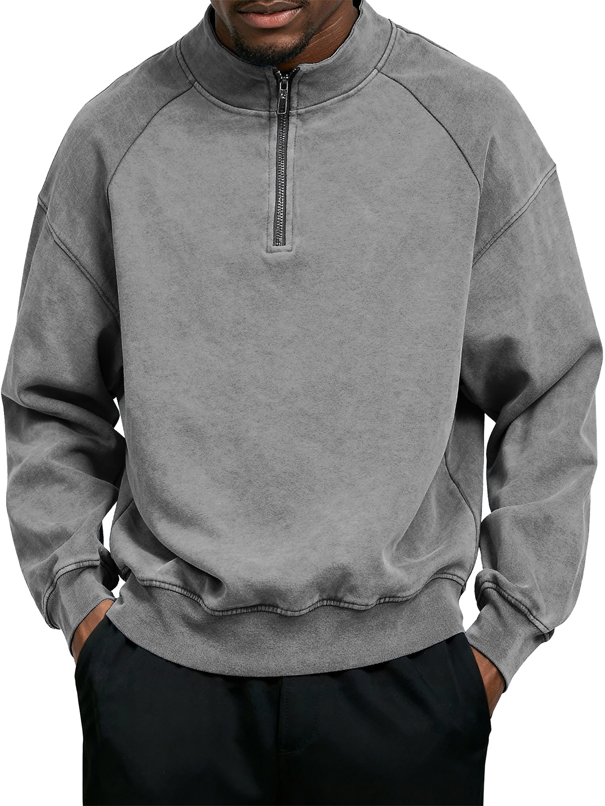 Men's Casual Simple Stand Collar Zipper Sweatshirt