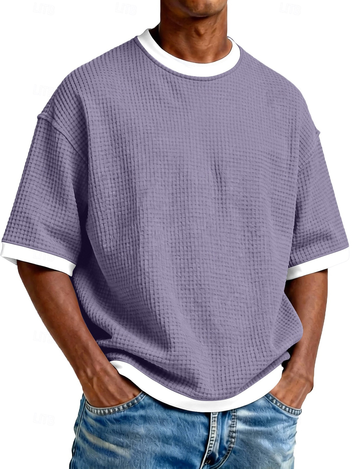 Men's Casual Waffle Fabric Double Pocket Long-Sleeve Shirt