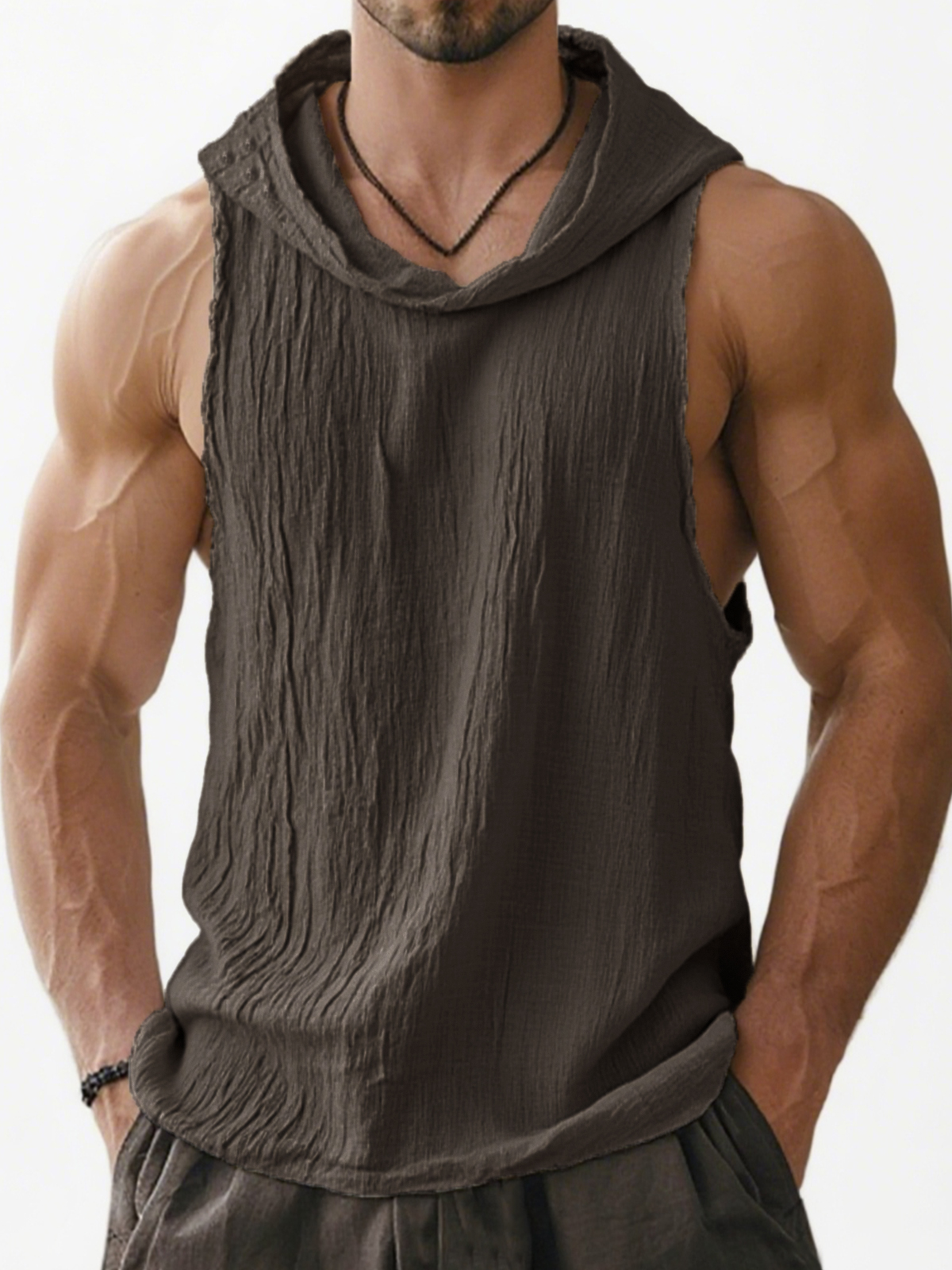 Men's Breathable Pleated Sleeveless Hooded Comfortable and Stylish Vest